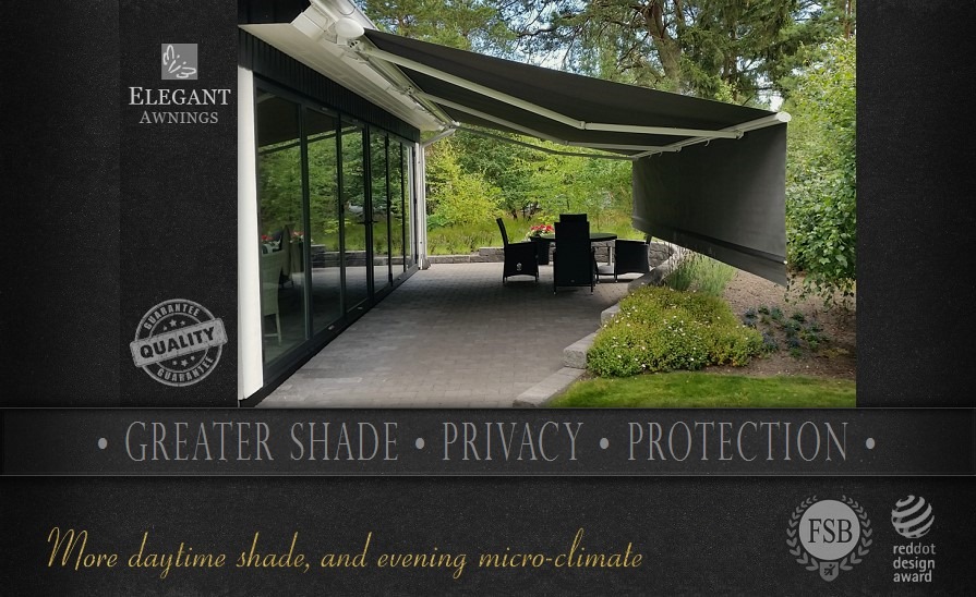 Awnings with drop down valance screens give greater protection